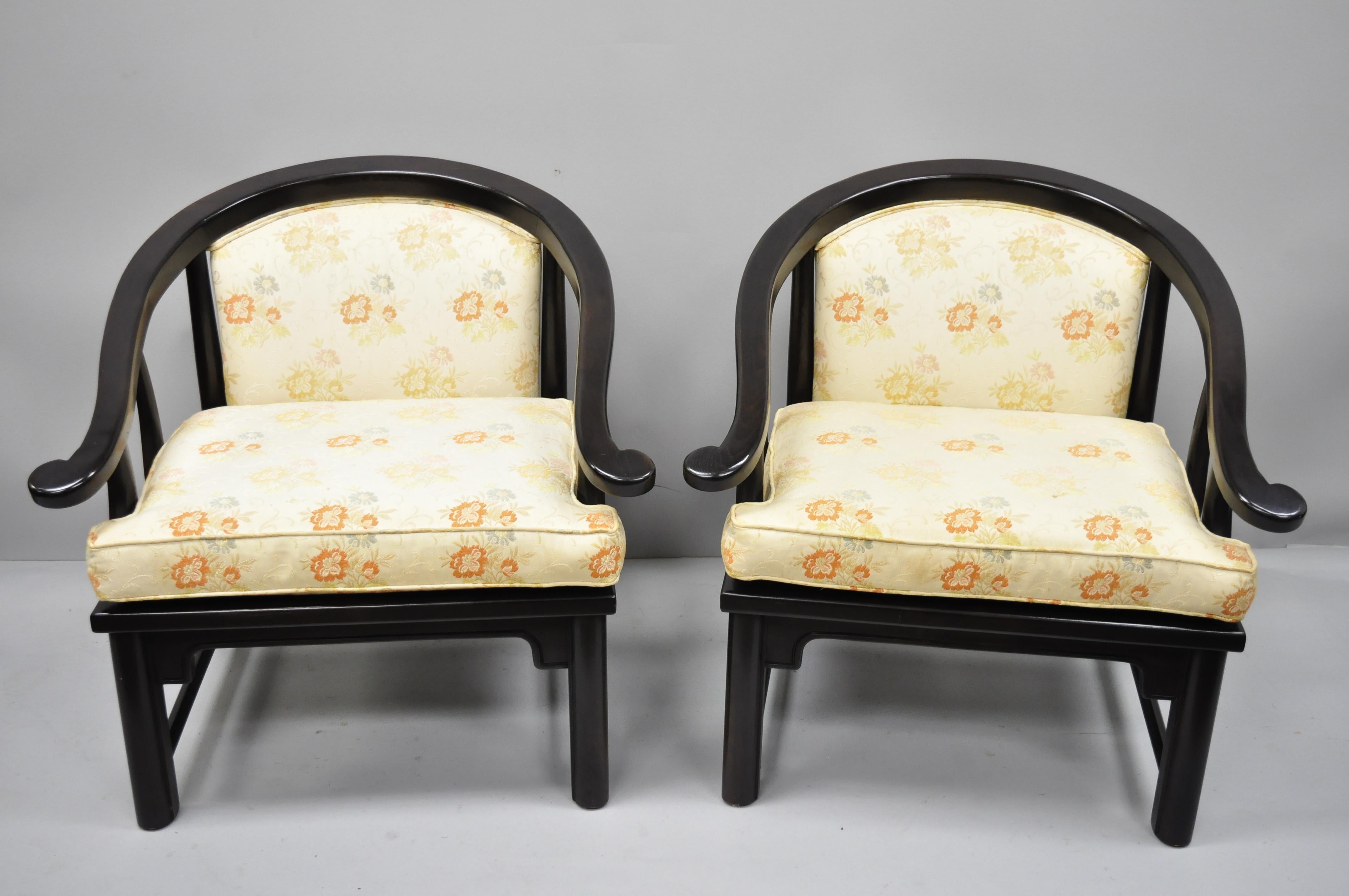 Pair James Mont Horseshoe Ming Style Chairs Armchairs Century Chair Co. For Sale 1