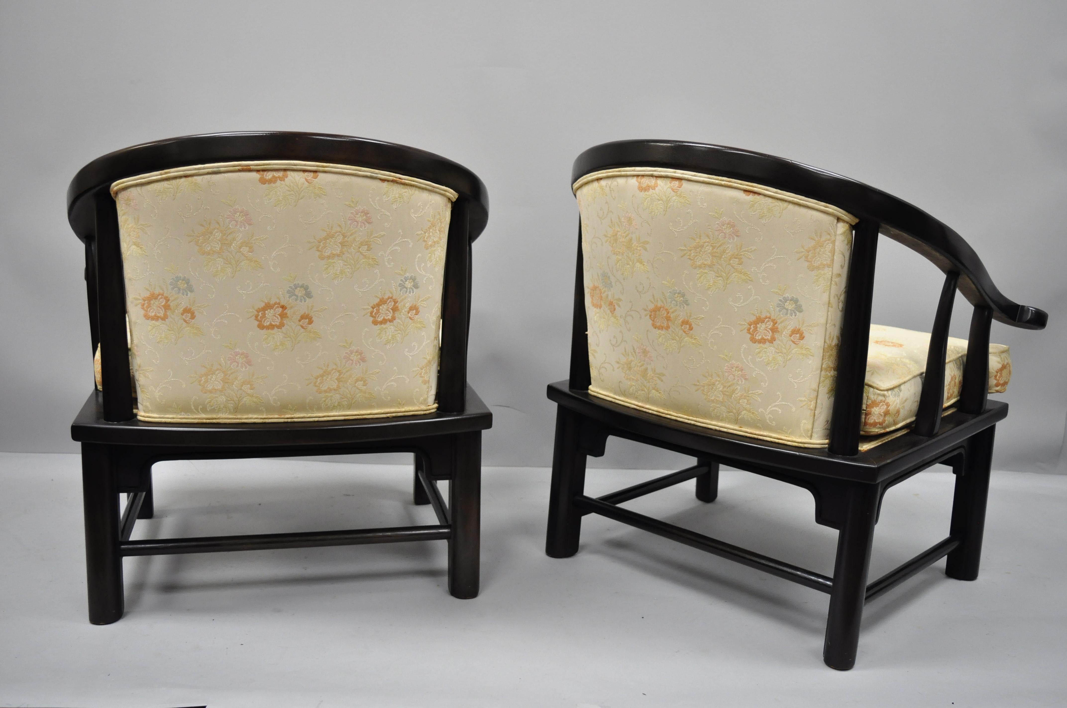 Pair James Mont Horseshoe Ming Style Chairs Armchairs Century Chair Co. In Good Condition For Sale In Philadelphia, PA