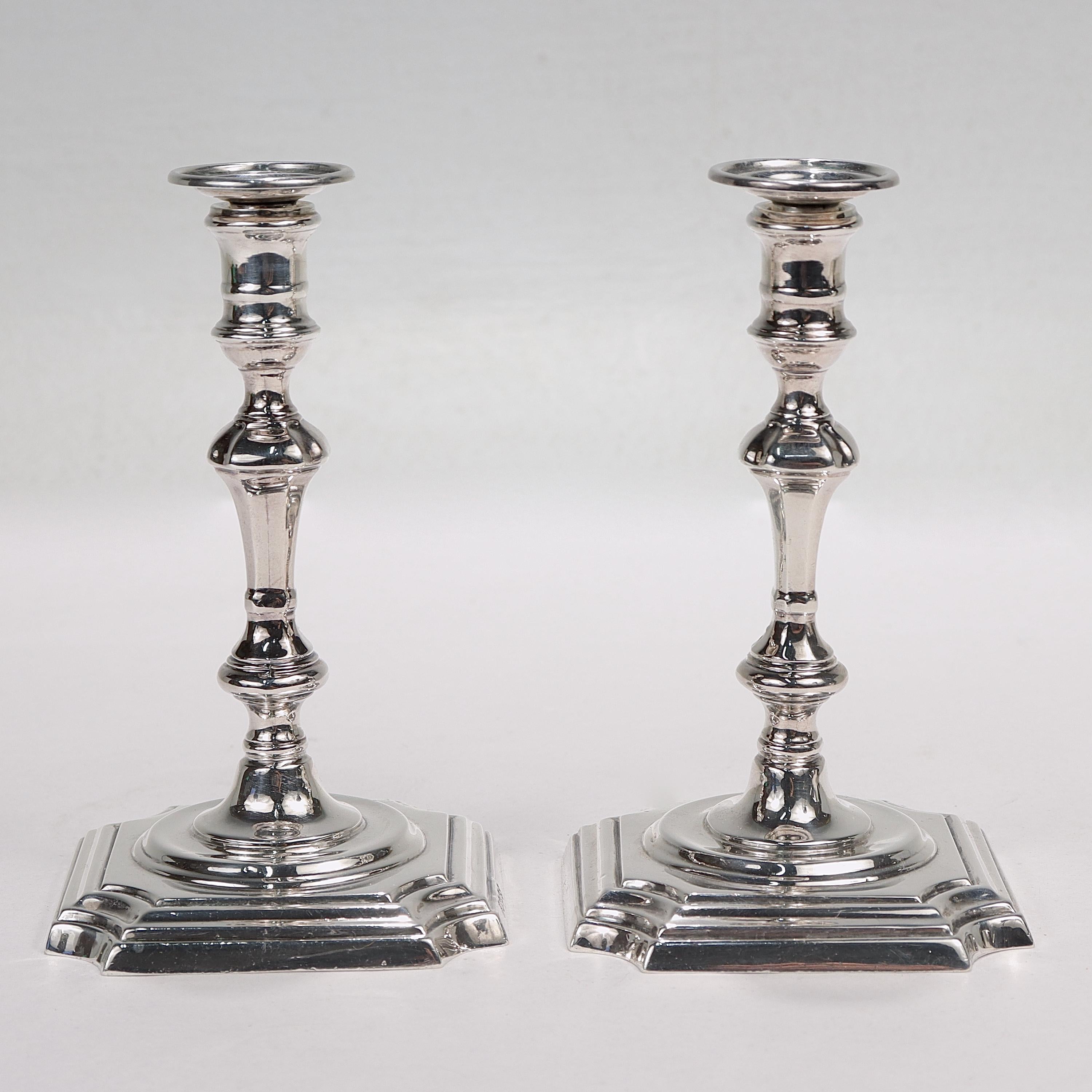 Women's or Men's Pair James Robinson 18th Cent. Georgian Style Sterling Silver Taper Candlesticks For Sale
