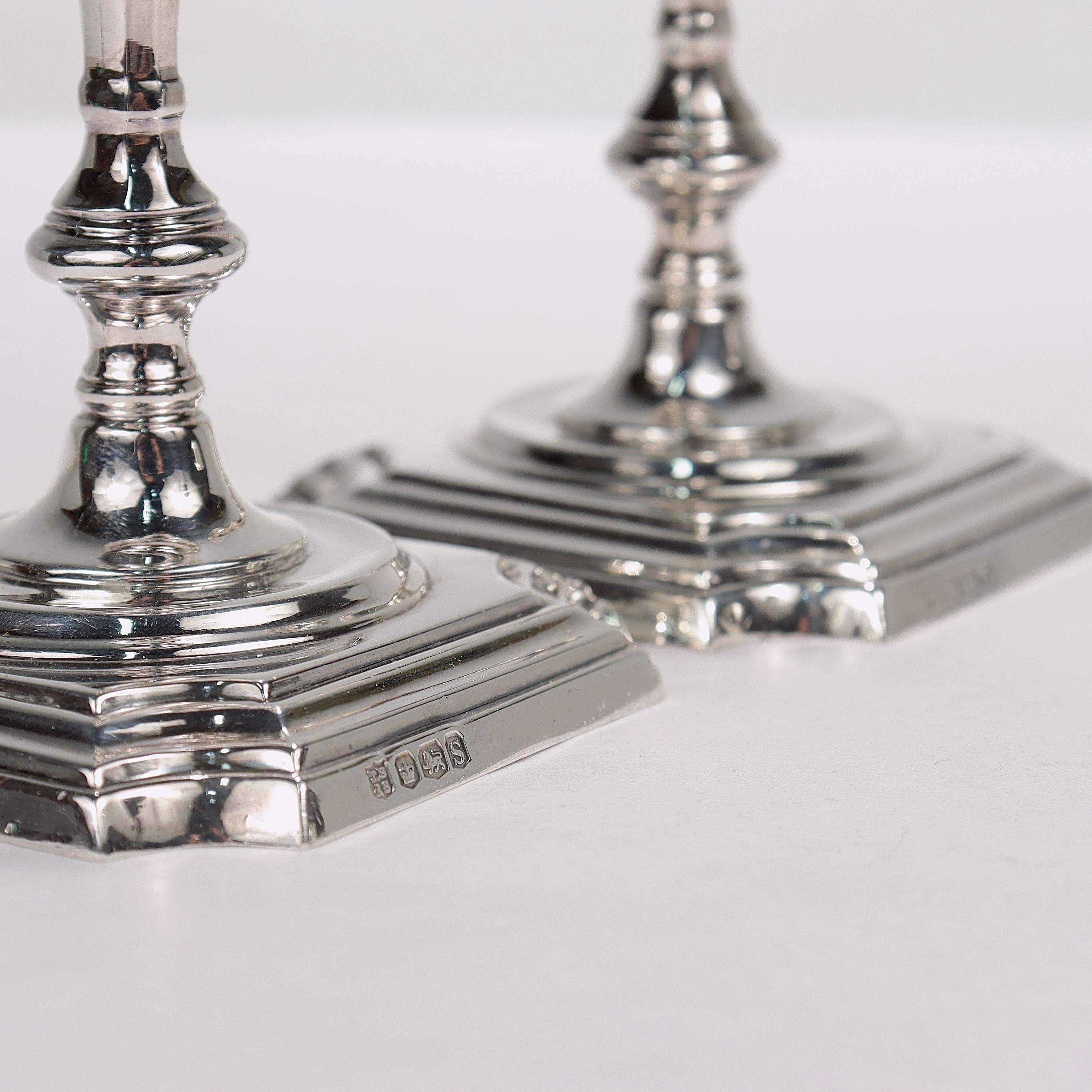 Pair James Robinson 18th Cent. Georgian Style Sterling Silver Taper Candlesticks For Sale 2