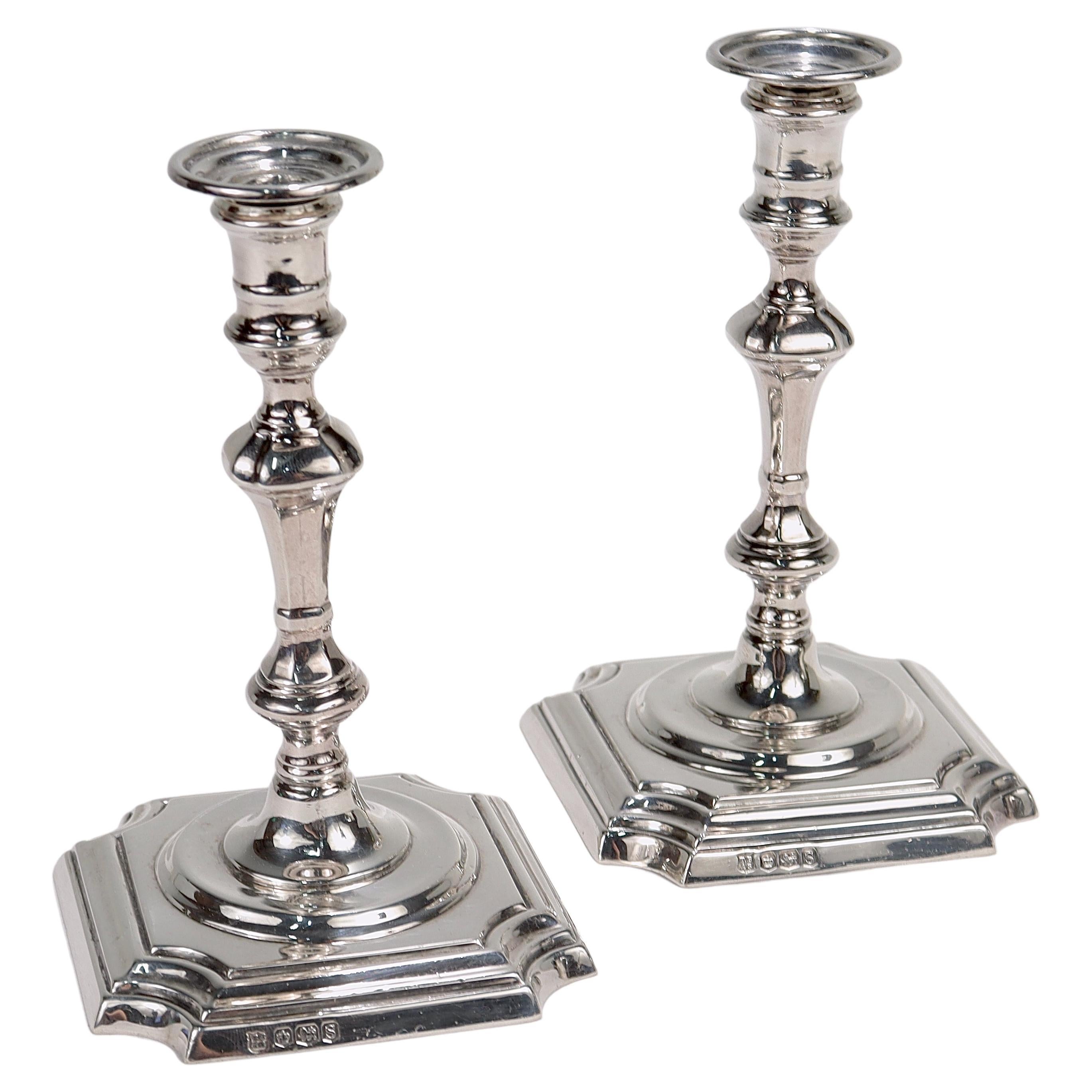 Pair James Robinson 18th Cent. Georgian Style Sterling Silver Taper Candlesticks