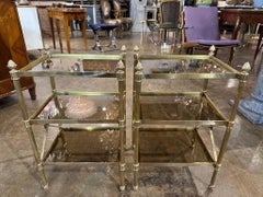 Pair Jansen Manner Brass and Glass Side Tables