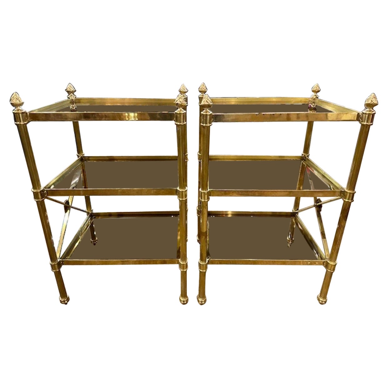 Pair Jansen Manner Brass and Glass Side Tables For Sale