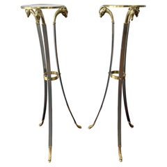 Pair, Jansen Style Italian Ram's Head Pedestal Tables or Stands MCM