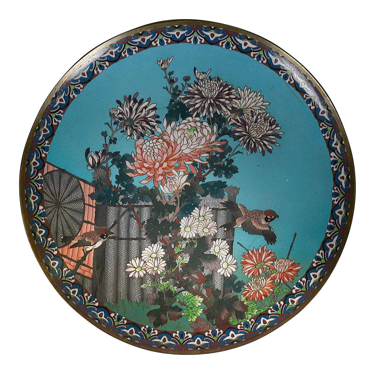 Pair Japanese 19th Century Cloisonne chargers. In Good Condition For Sale In Brighton, Sussex