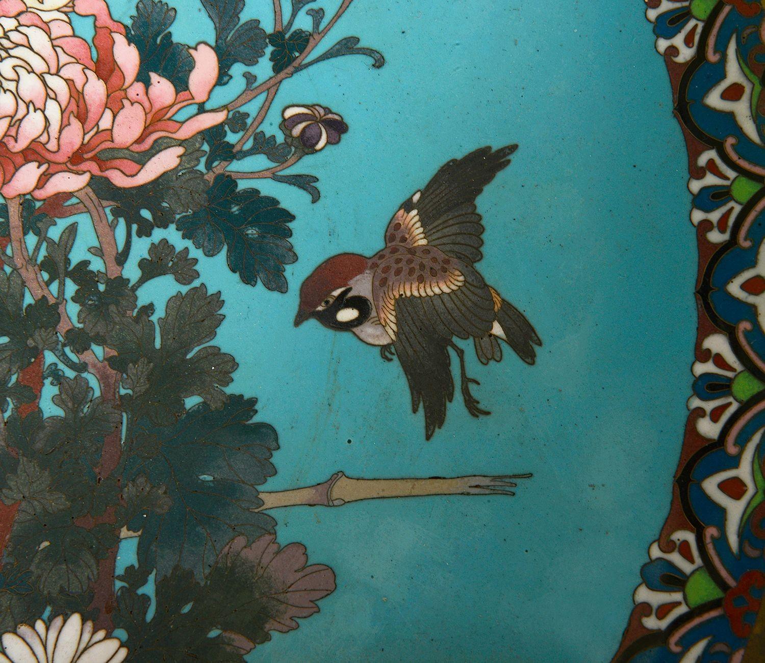 Pair Japanese 19th Century Cloisonne chargers. For Sale 2
