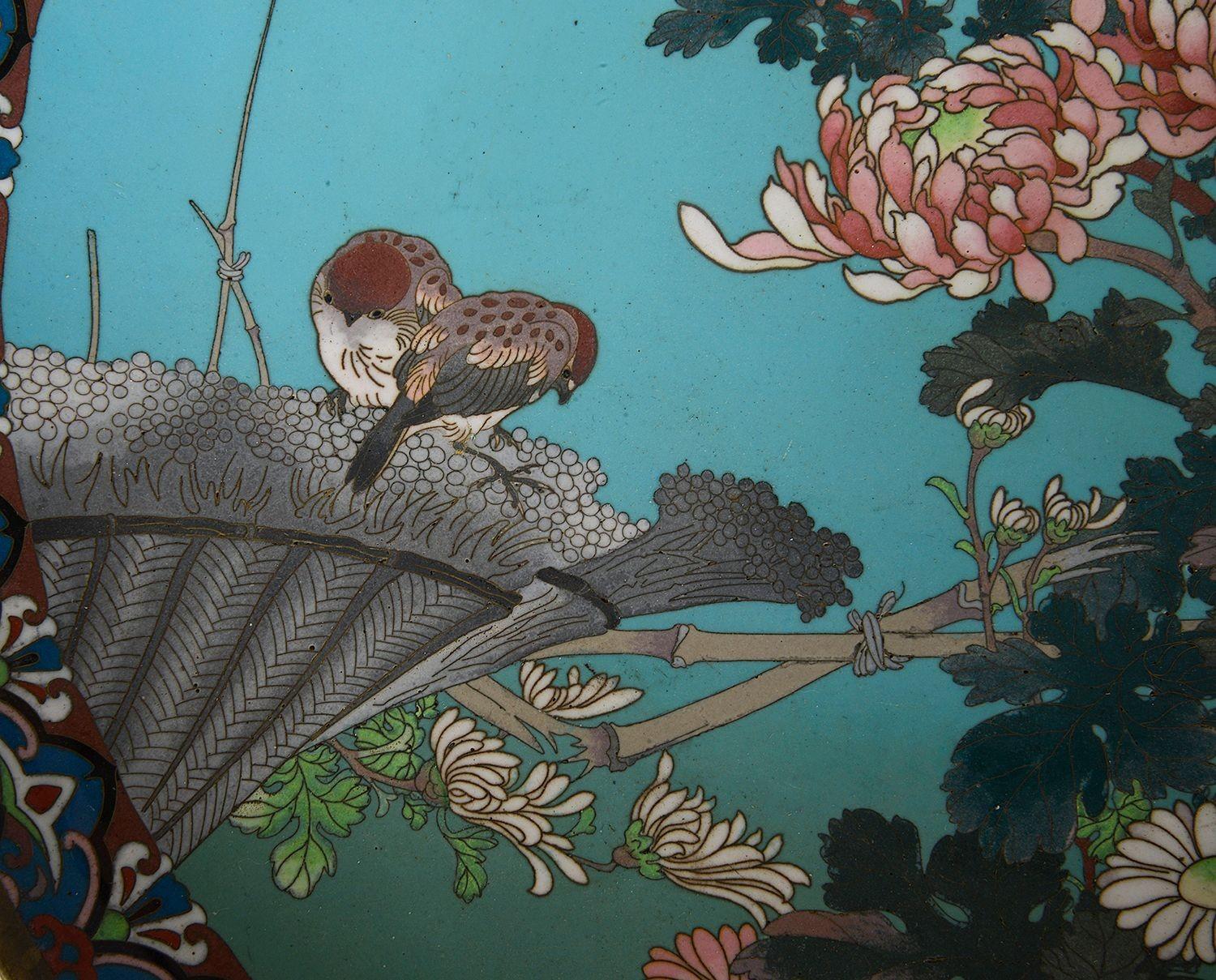 Pair Japanese 19th Century Cloisonne chargers. For Sale 3