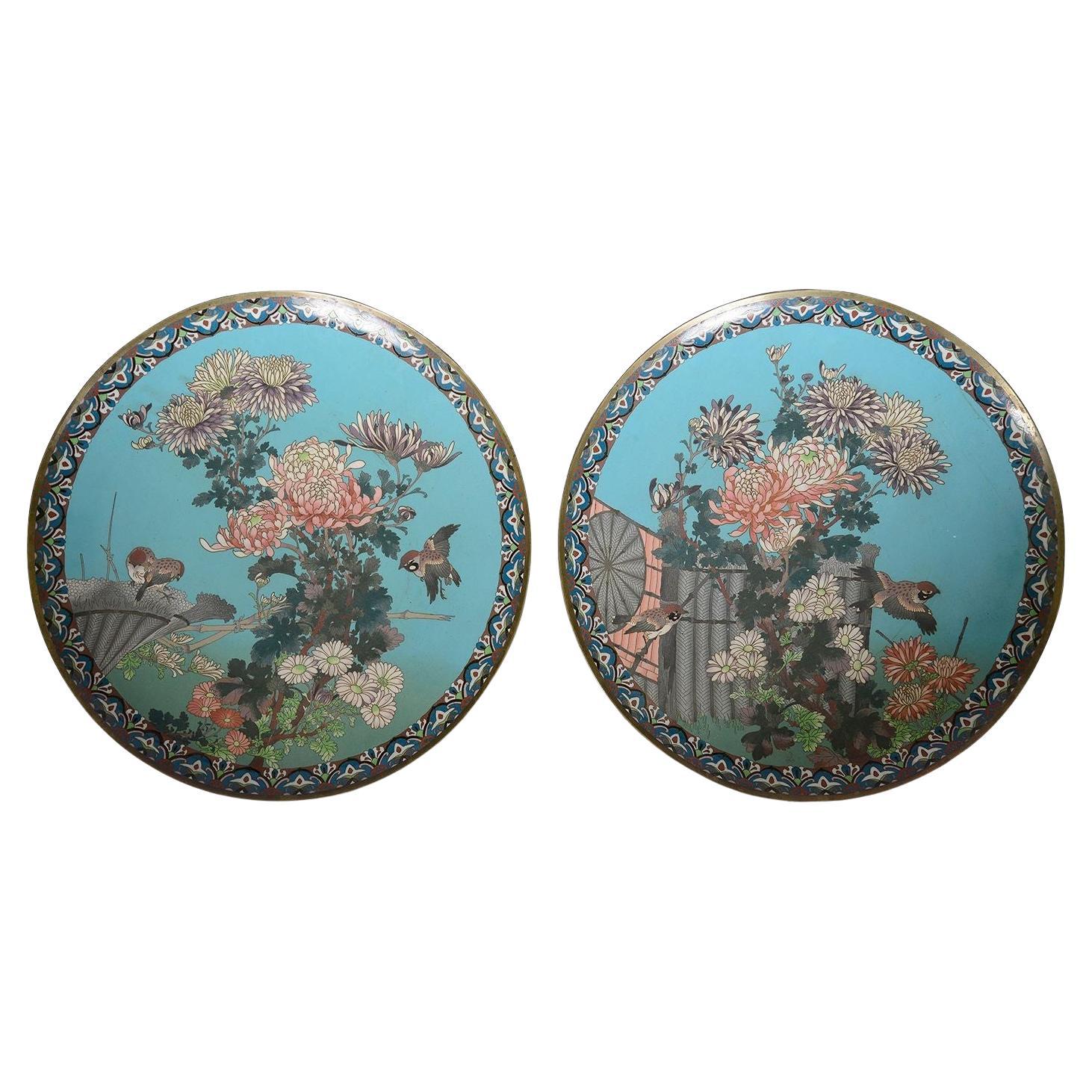 Pair Japanese 19th Century Cloisonne chargers. For Sale
