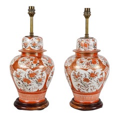 Pair Japanese 19th Century Kutani porcelain vases / lamps.