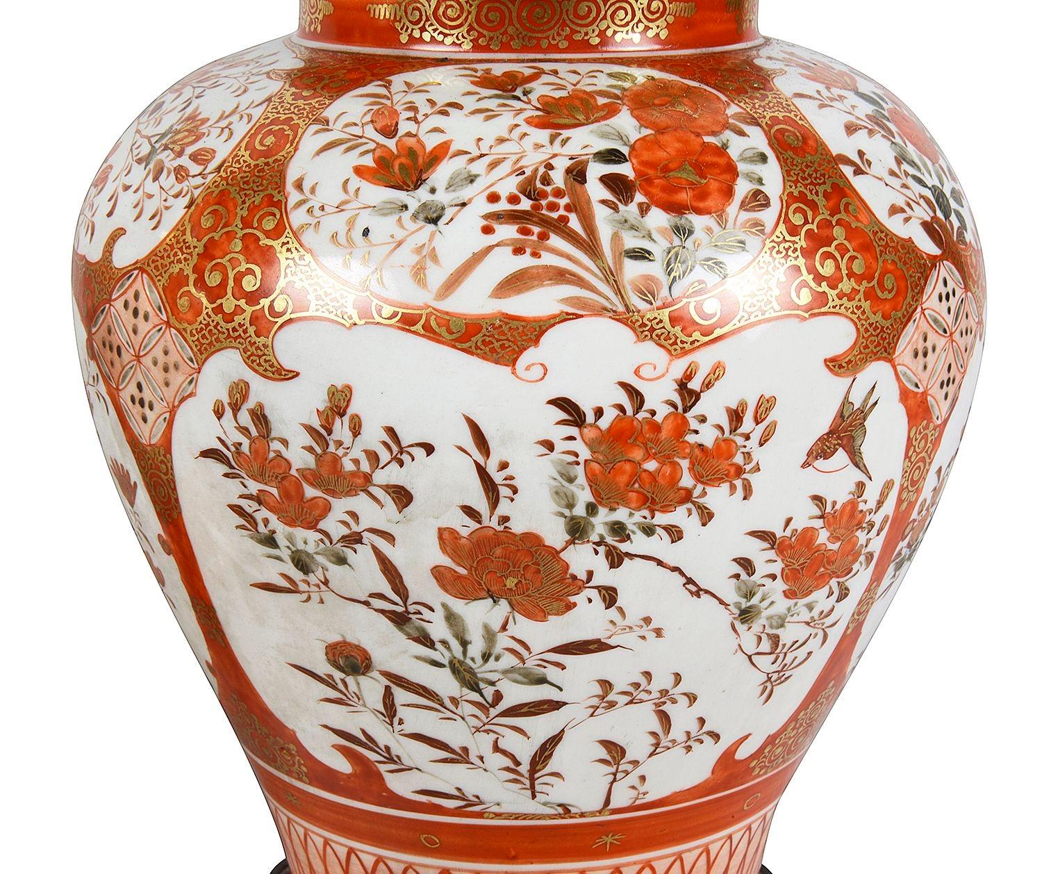 Porcelain Pair Japanese 19th Century Kutani porcelain vases / lamps. For Sale