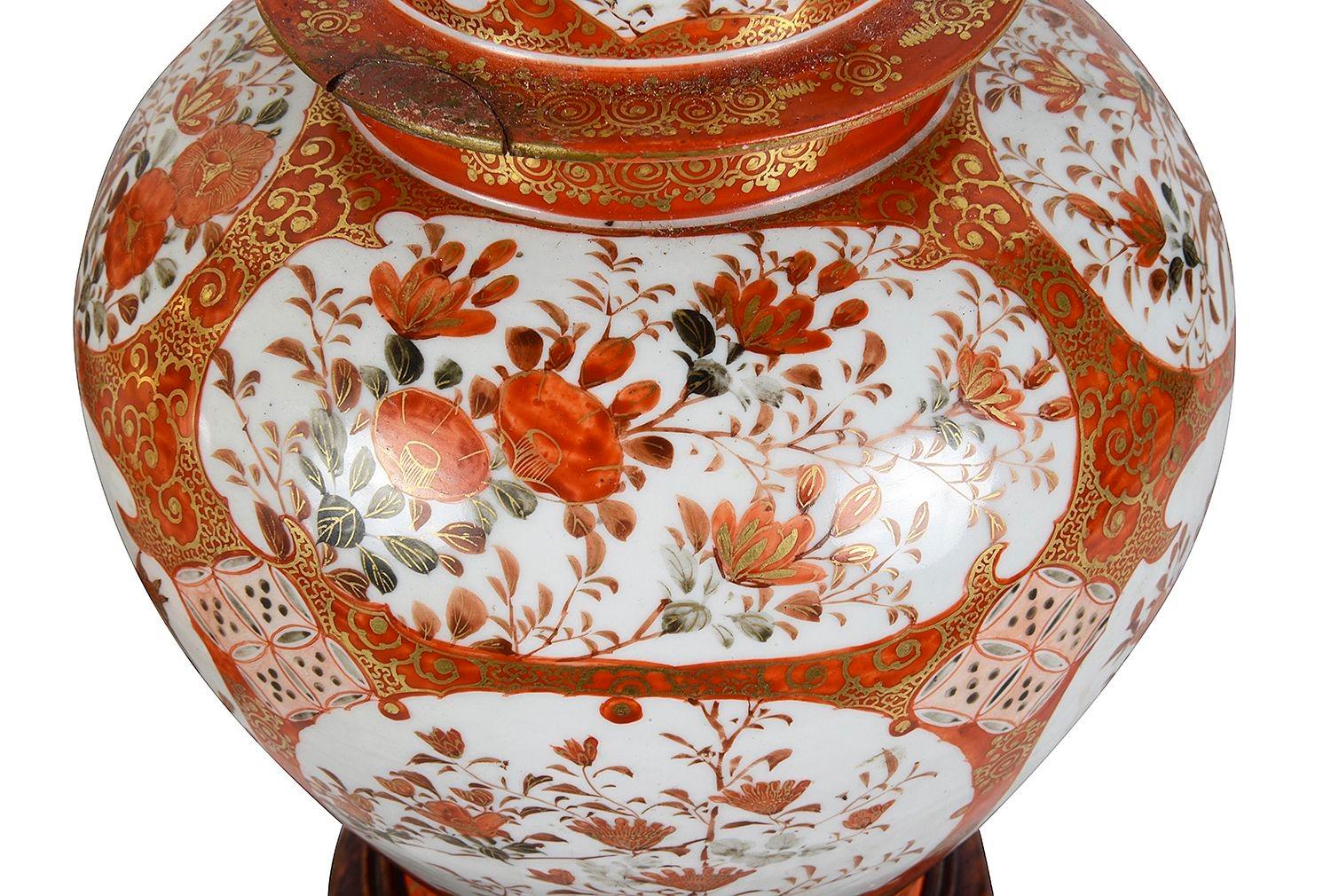 Pair Japanese 19th Century Kutani porcelain vases / lamps. For Sale 3