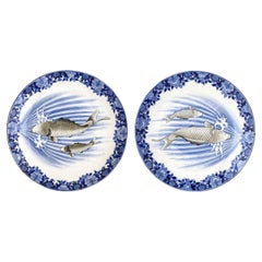 Pareja de cargadores japoneses Arita Azul y Blanco, circa 1900