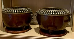 Pair Japanese Art Deco Taisho Bronze Cachepot Planters or Orchid Pots Circa 1920