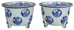 Pair Japanese Blue + White jardiniere, circa 1890