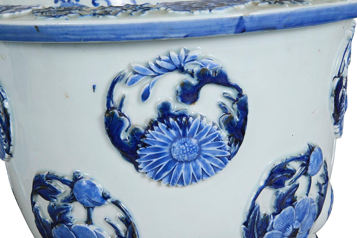 Pair Japanese Blue + White jardiniere, circa 1890 In Good Condition For Sale In Brighton, Sussex