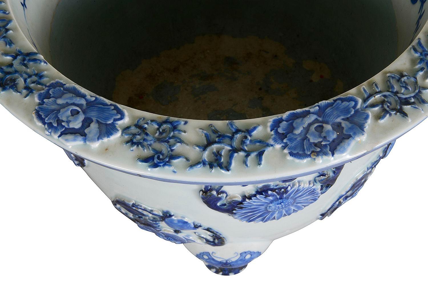 19th Century Pair Japanese Blue + White jardiniere, circa 1890 For Sale
