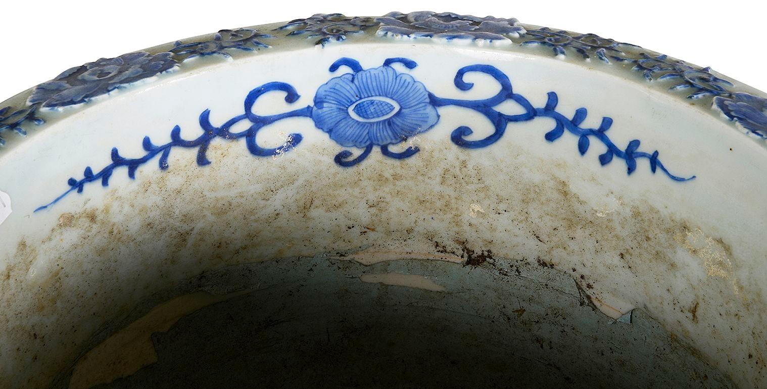 Porcelain Pair Japanese Blue + White jardiniere, circa 1890 For Sale