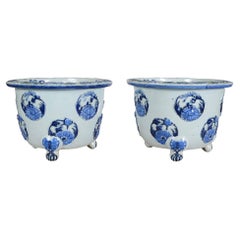Pair Japanese Blue + White jardiniere, circa 1890