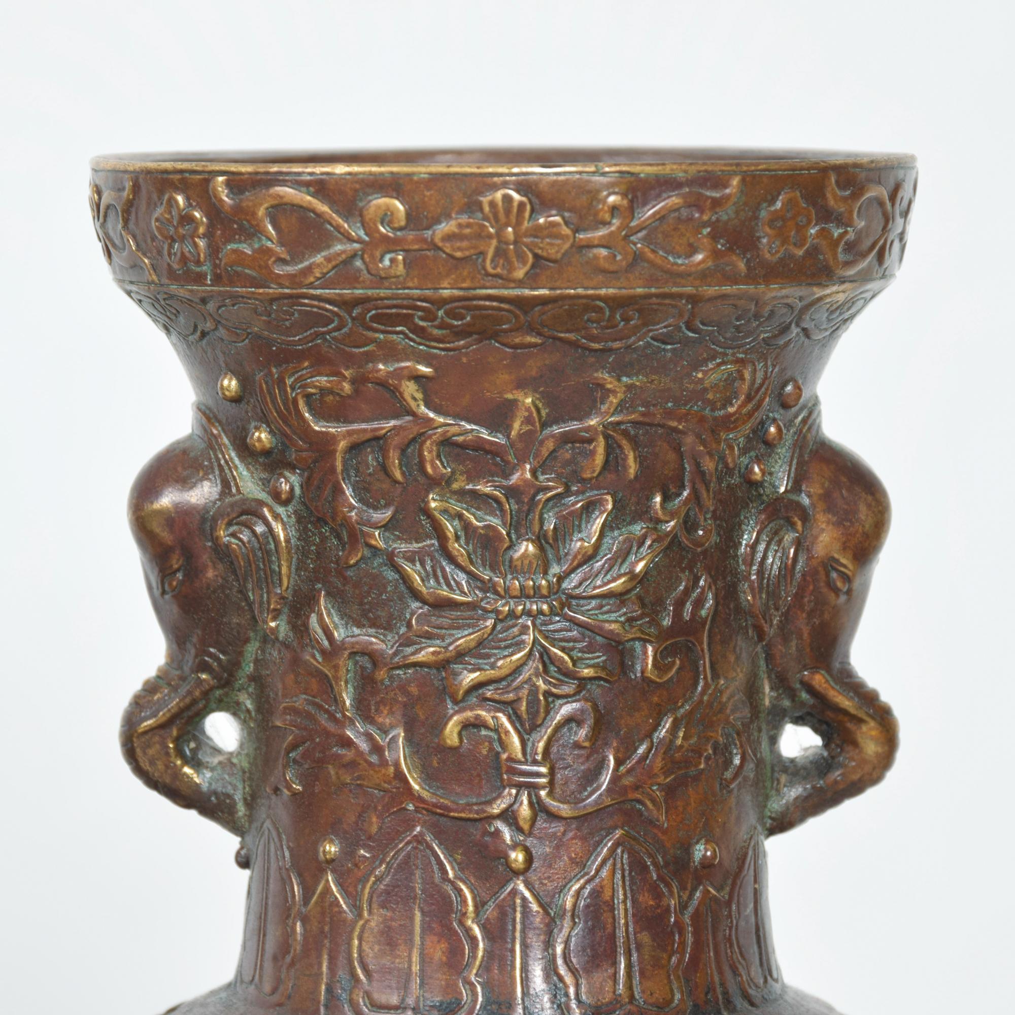 19th Century Pair Japanese Cloisonne Urns in Bronze Figural Relief Meiji Period JAPAN