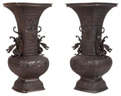 Pair Japanese Bronze Meiji Period Vases / Lamps
