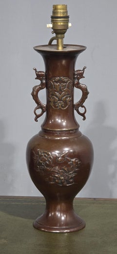 Pair Japanese Bronze Table Lamps