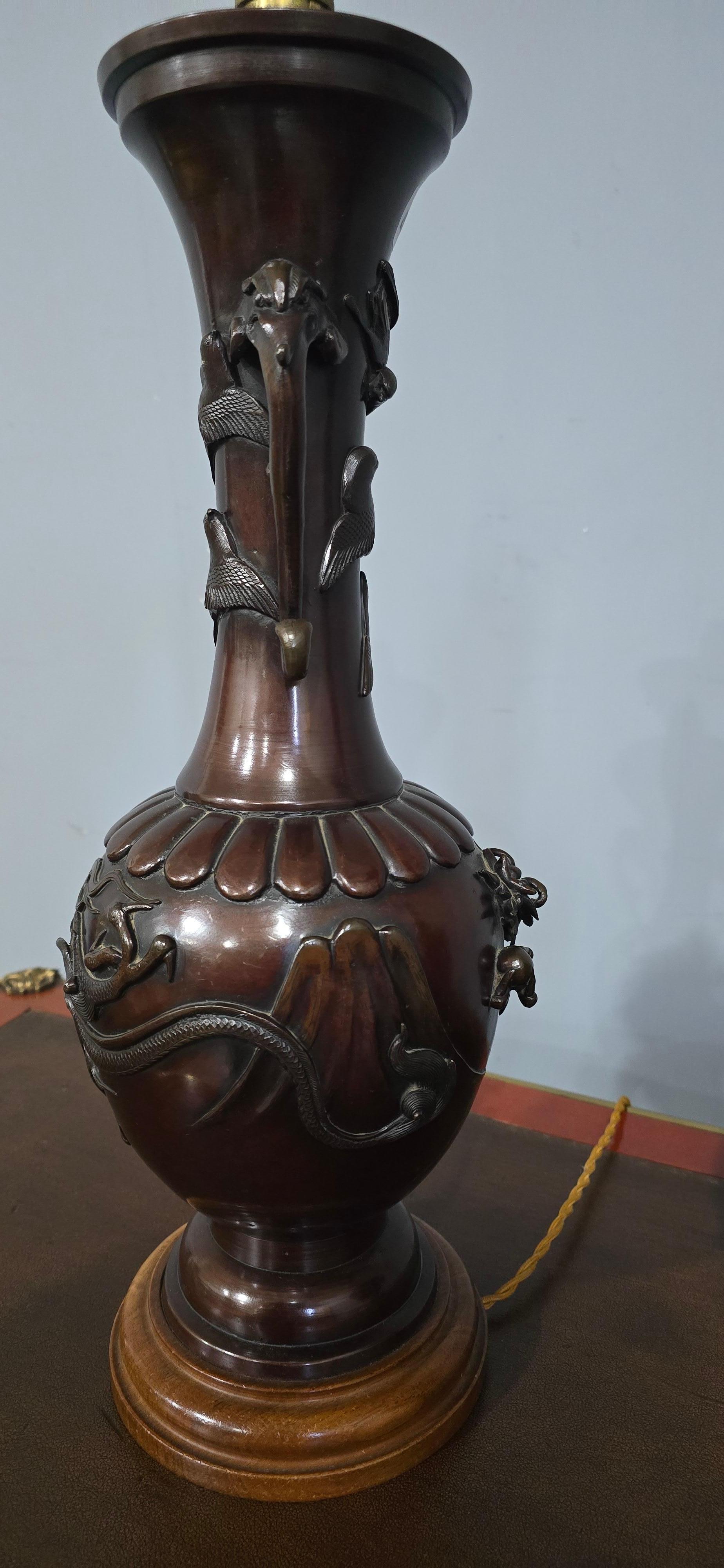 Bronze Paire de lampes de table japonaises en bronze en vente