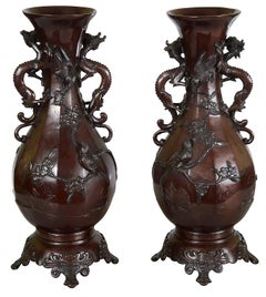 Pair Japanese Bronze vases, C19th.
