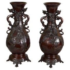 Pair Japanese Bronze vases, C19th.