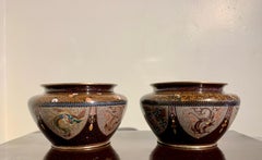 Pair Japanese Cloisonne Dragon and Phoenix Jardinieres, Meiji Period