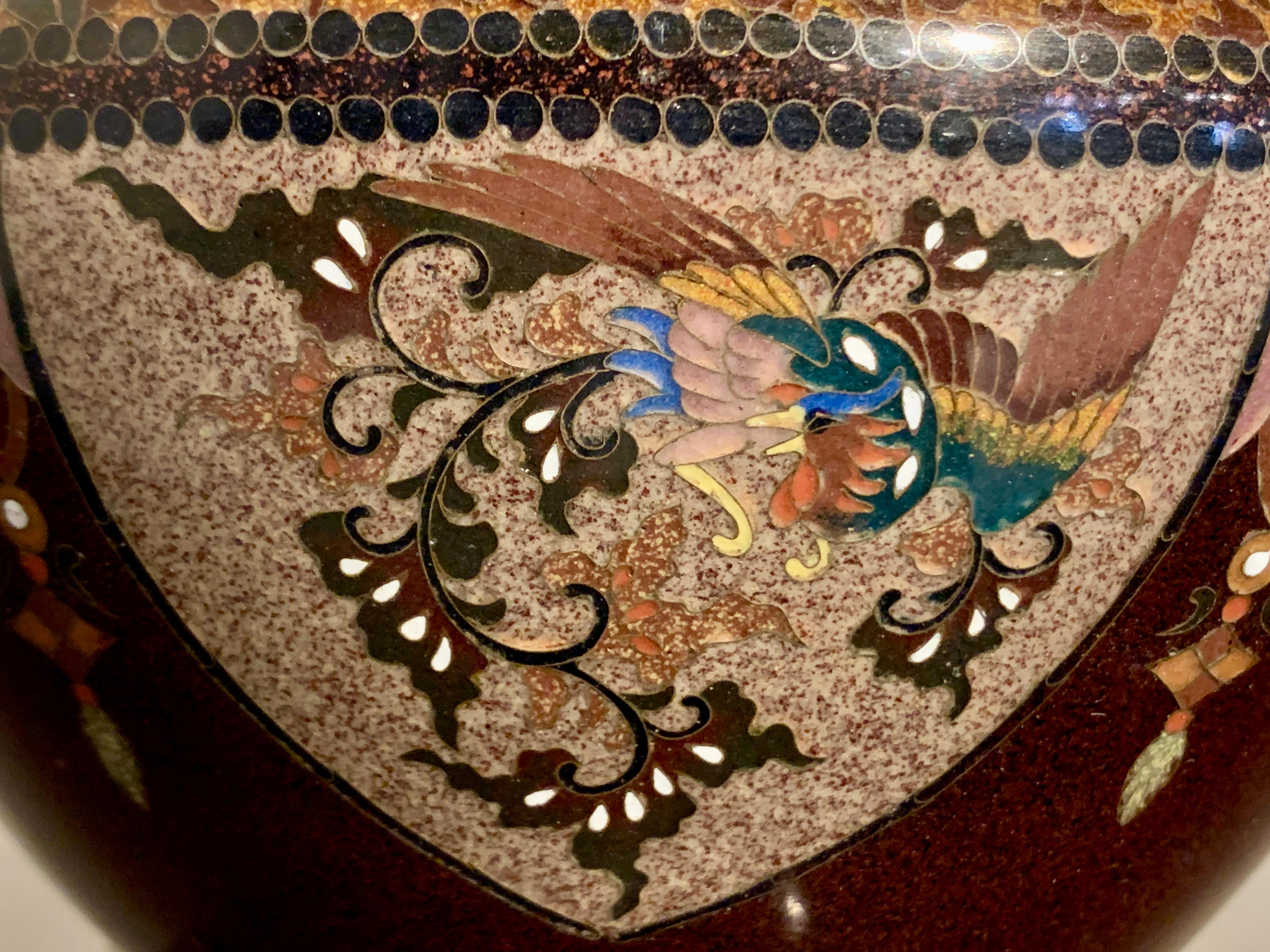 Pair Japanese Cloisonne Dragon and Phoenix Jardinieres, Meiji Period For Sale 2