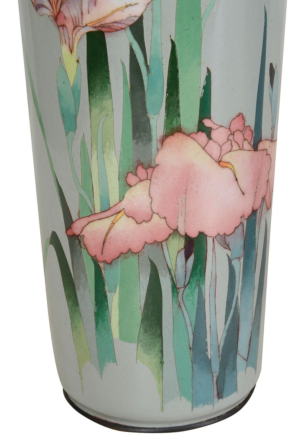 Japonisme Pair Japanese Cloisonné enamel vases, Meiji period. For Sale