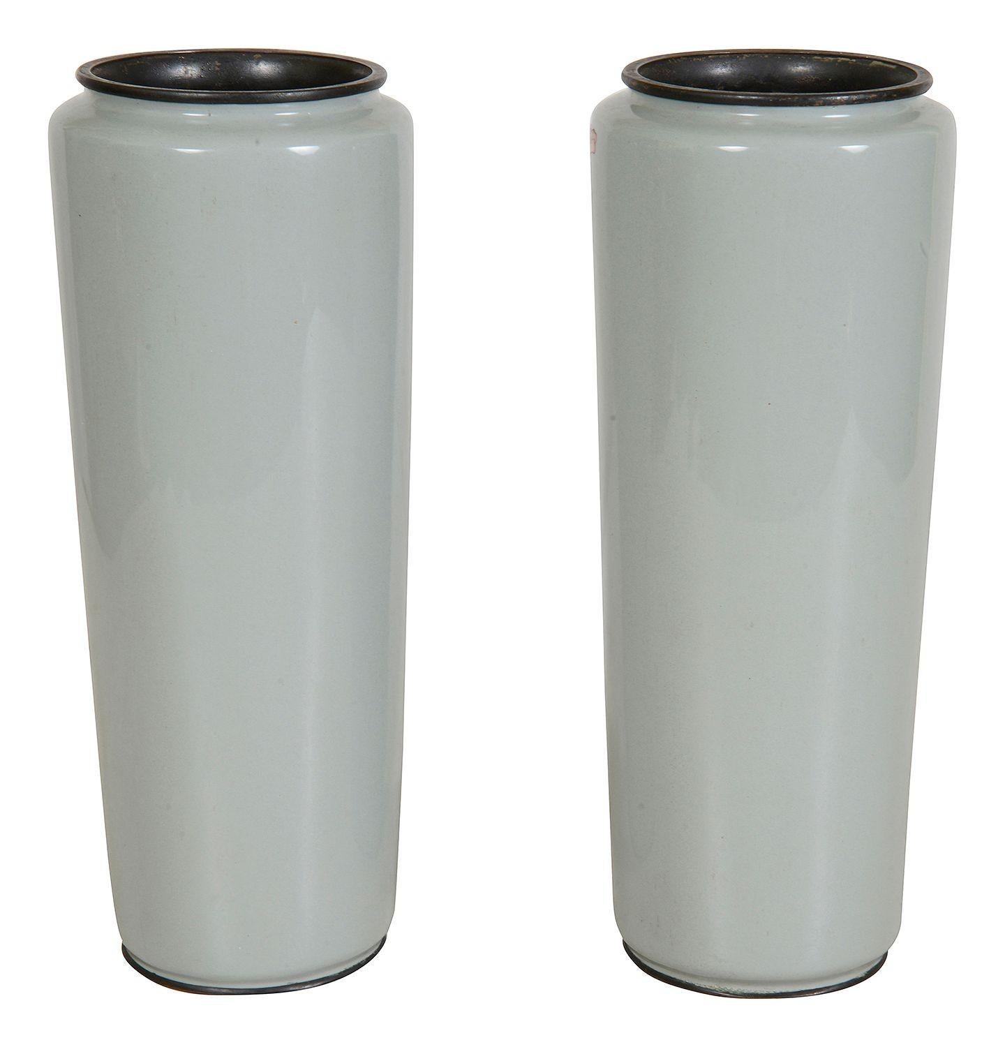 Hand-Crafted Pair Japanese Cloisonné enamel vases, Meiji period. For Sale
