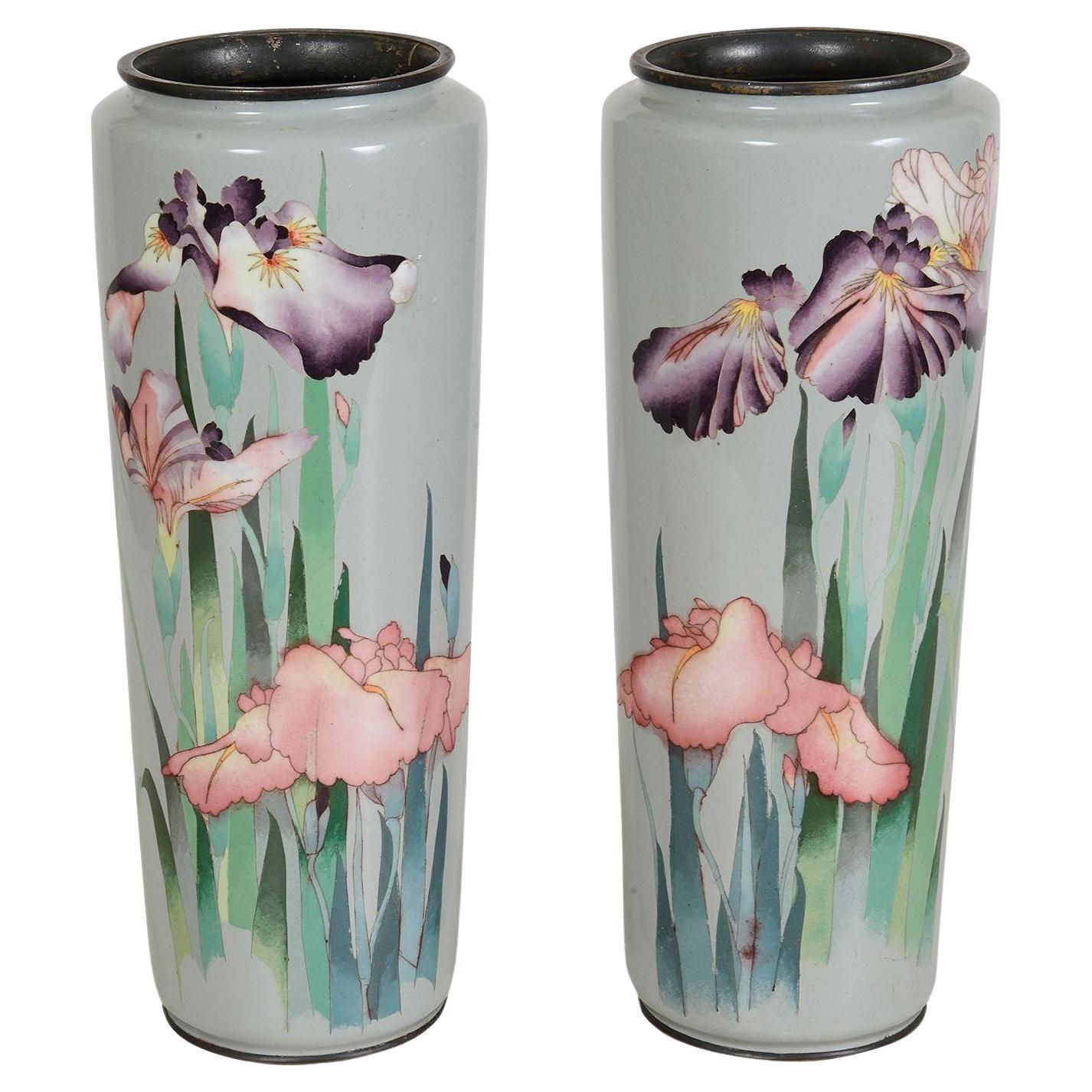 Pair Japanese Cloisonné enamel vases, Meiji period. For Sale