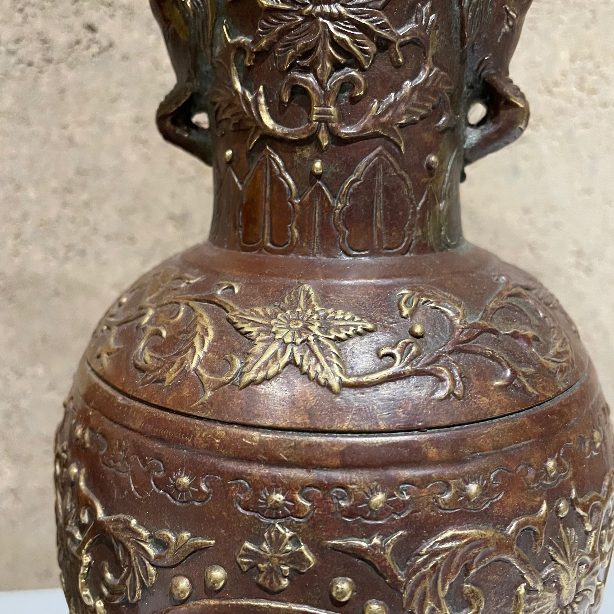 Pair Japanese Cloisonne Urns in Bronze Figural Relief Meiji Period JAPAN 4
