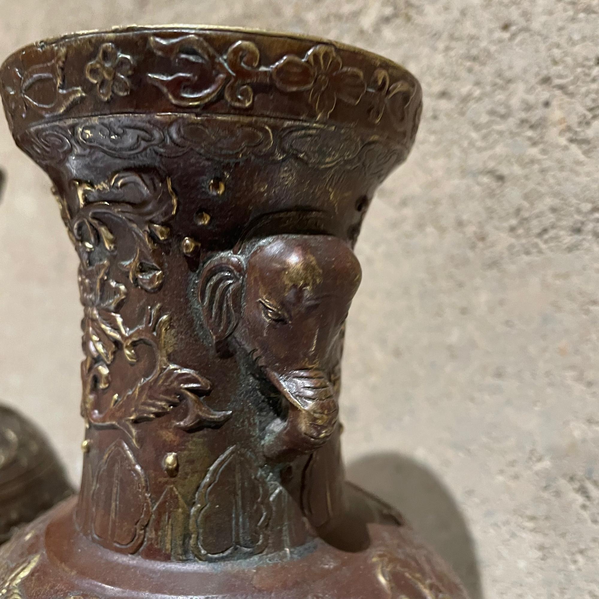 Pair Japanese Cloisonne Urns in Bronze Figural Relief Meiji Period JAPAN 5