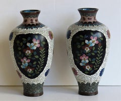 Japanese Cloisonné Vases Butterflies & Flowers, 19th Century Meiji Period, Pair