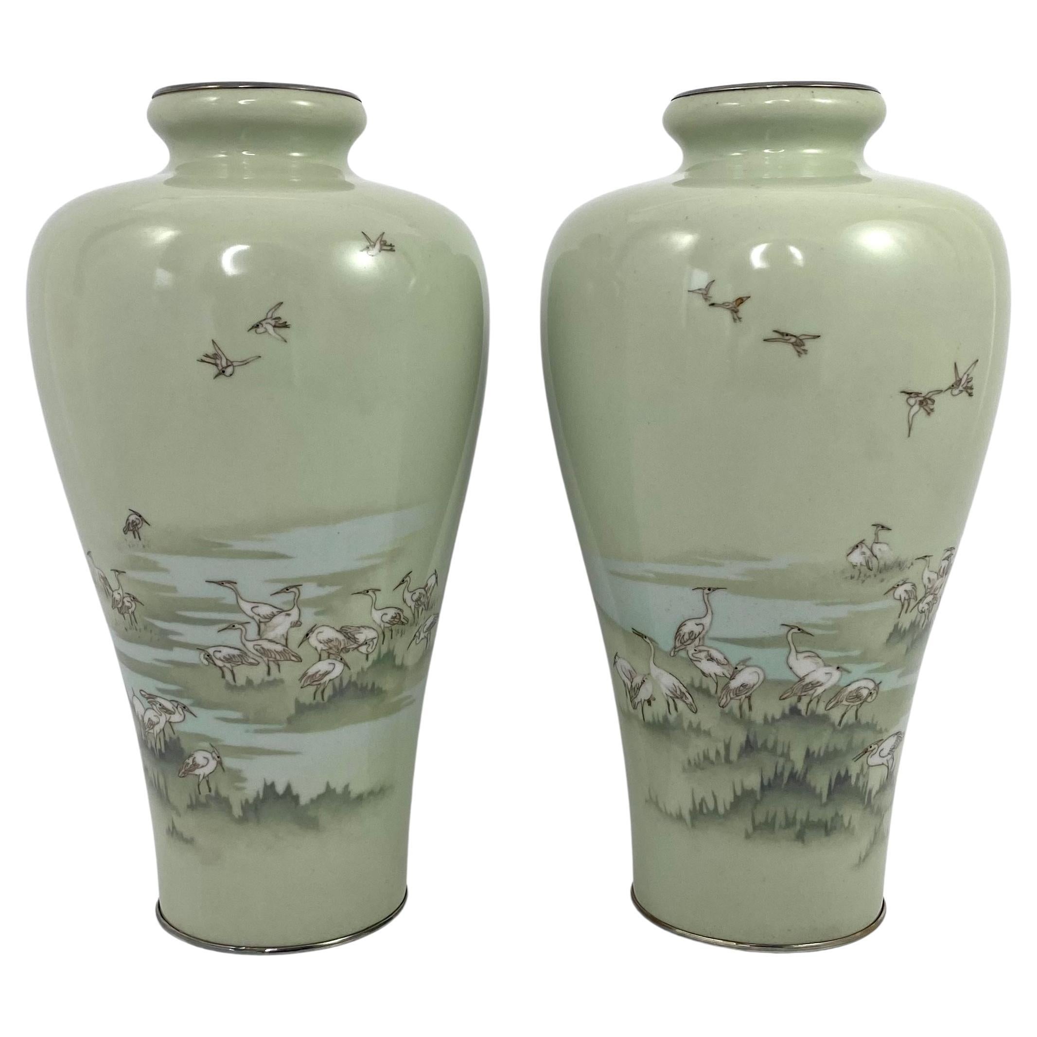 Pair Japanese Cloisonné Vases, Hayashi Kiihyoe, Meiji Period