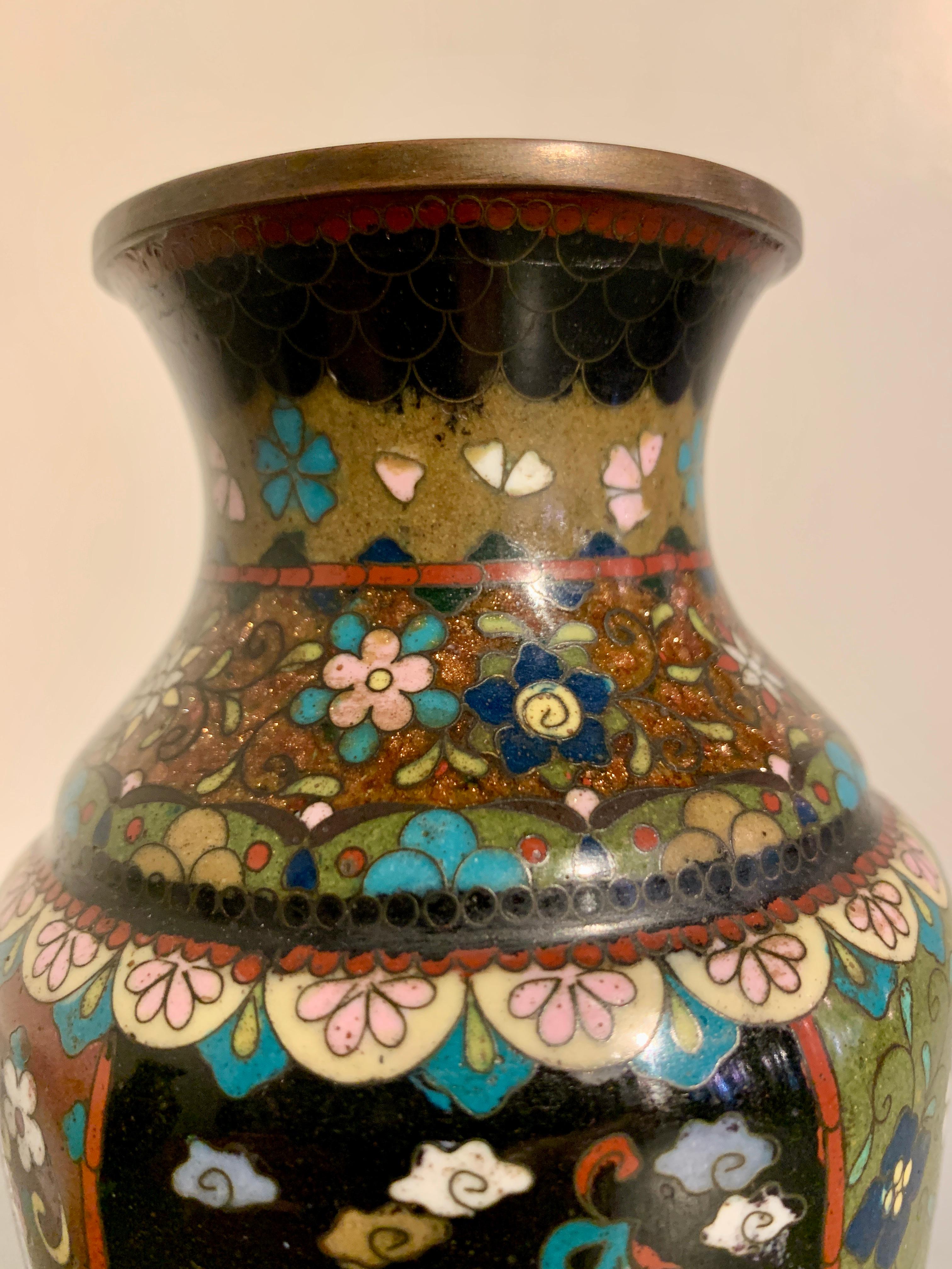 Pair Japanese Cloisonne Vases, Meiji Period, Late 19th Century, Japan 1
