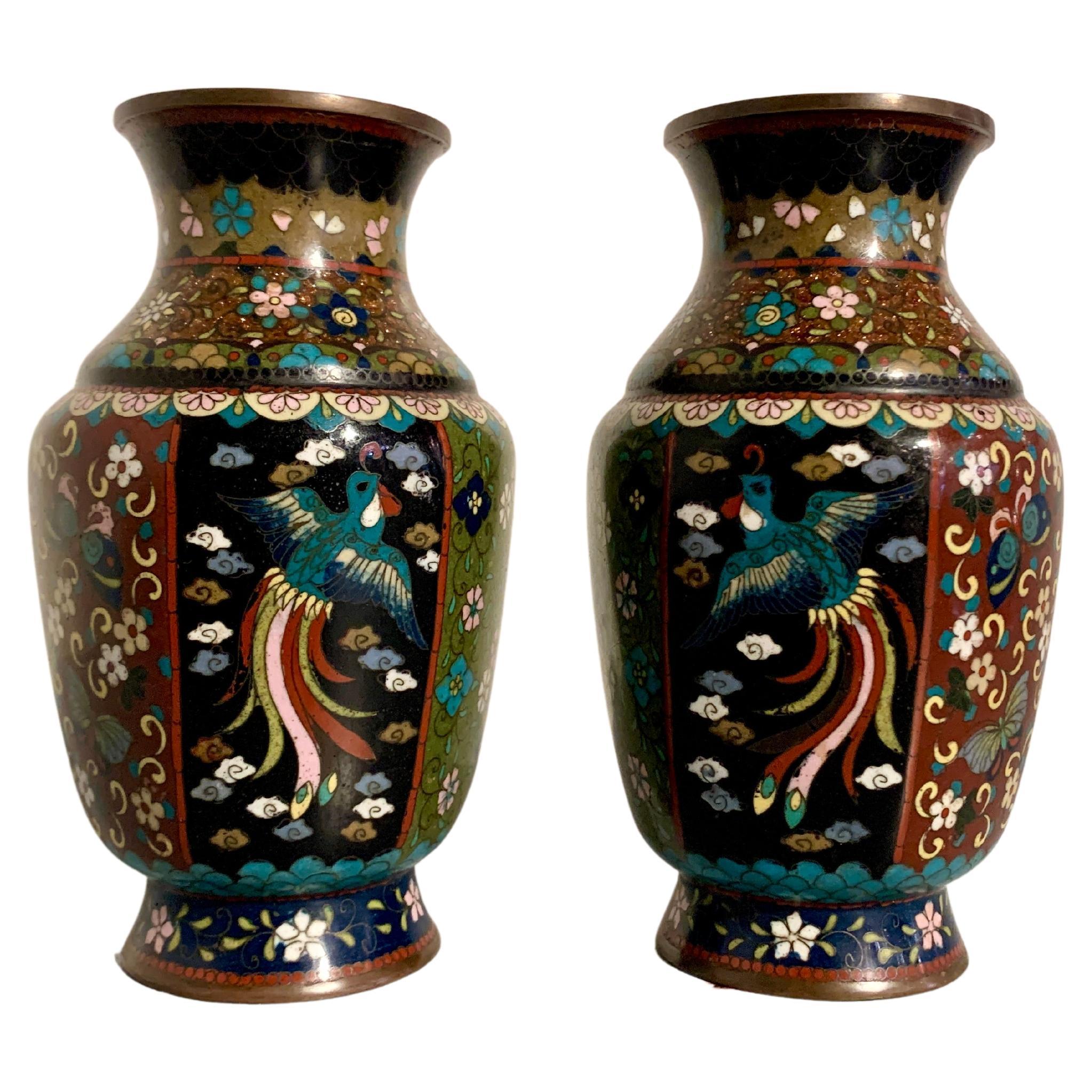 Pair Japanese Cloisonne Vases, Meiji Period, Late 19th Century, Japan