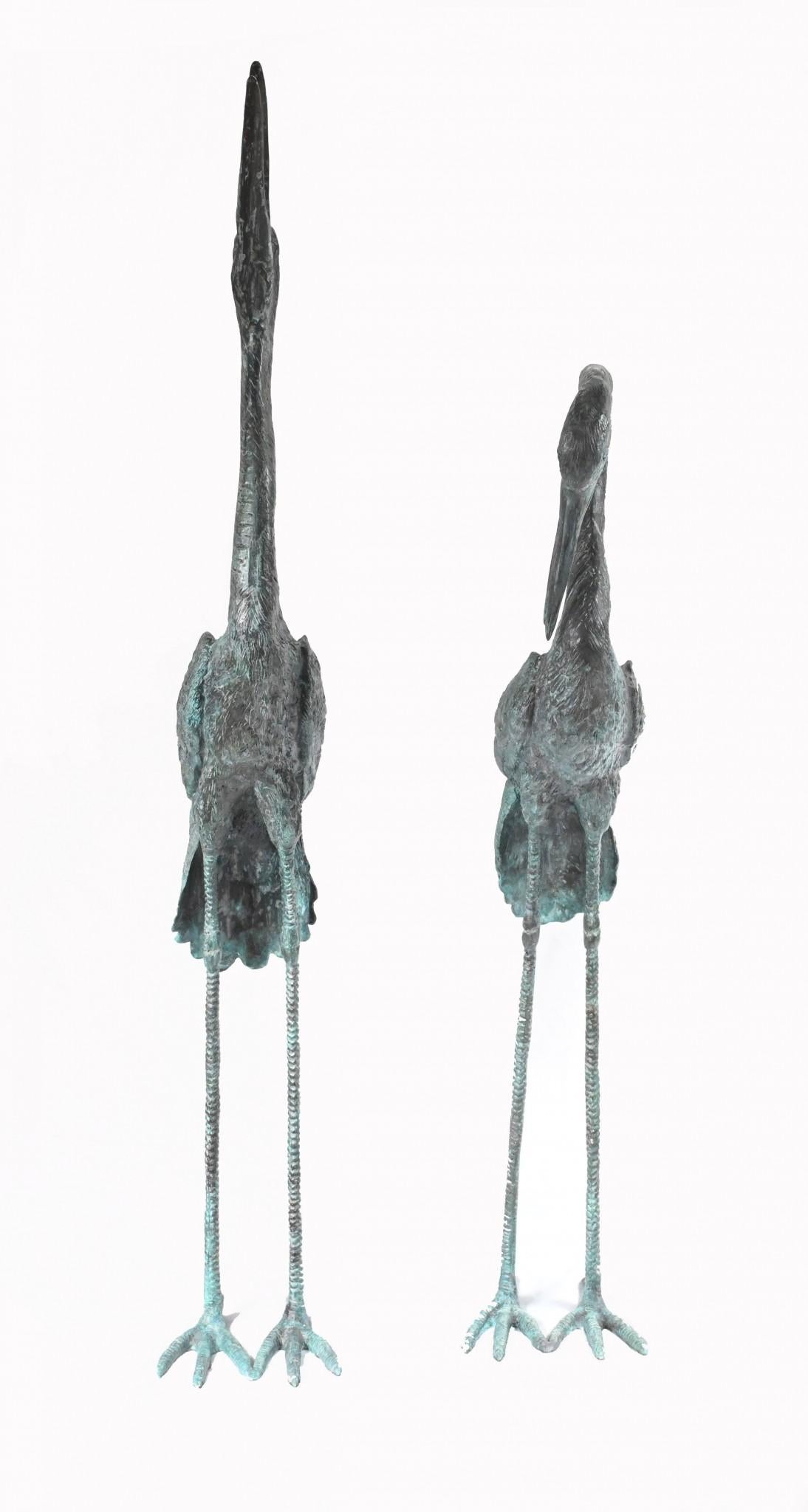 Pair Japanese Cranes - Bronze Garden Water Birds Stork Flamingo 2