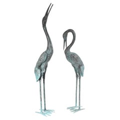 Pair Japanese Cranes - Bronze Garden Water Birds Stork Flamingo