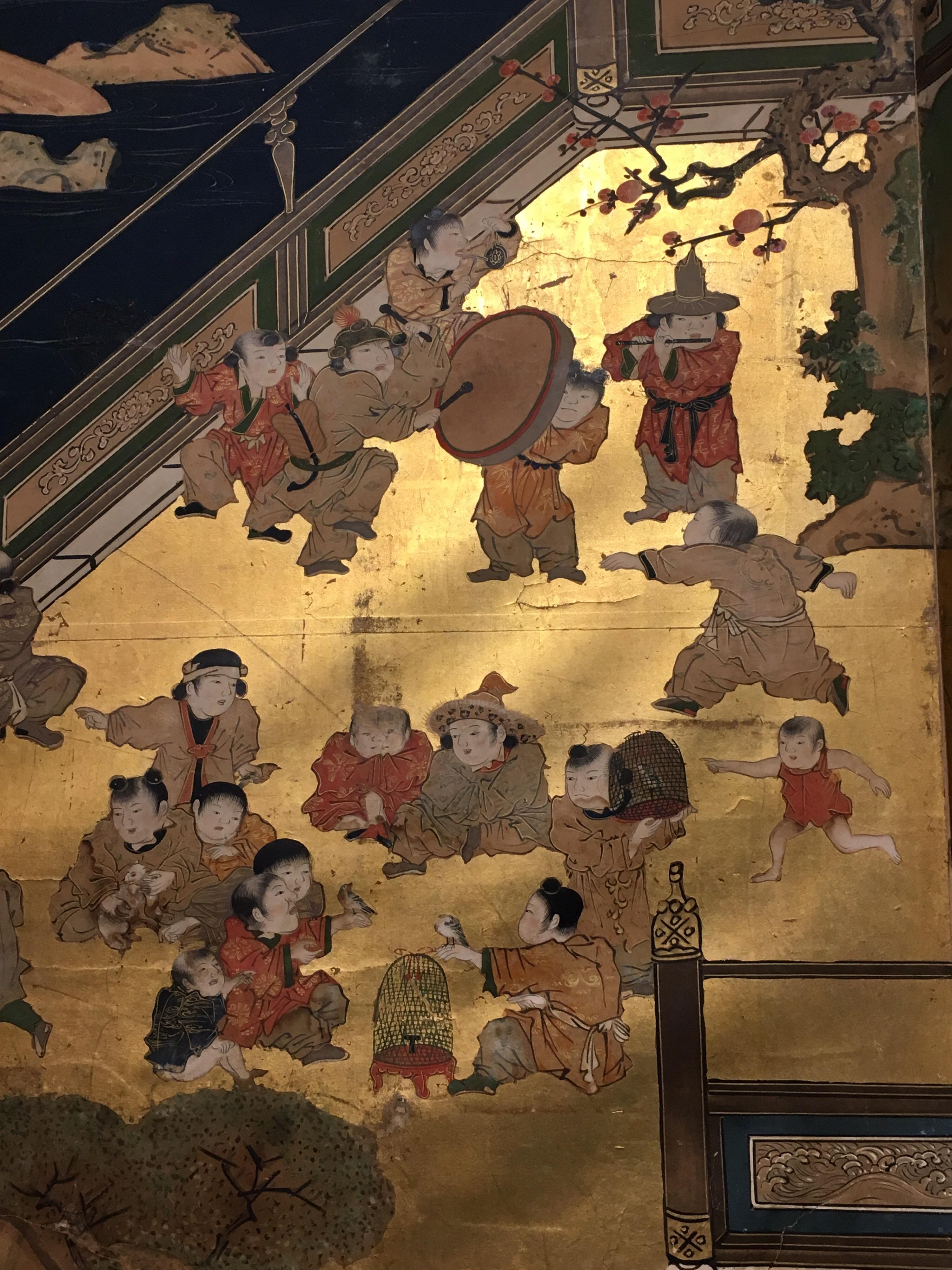 Paire de paravents japonais à six panneaux de la période Edo, « 100 Boys at Play » en vente 8