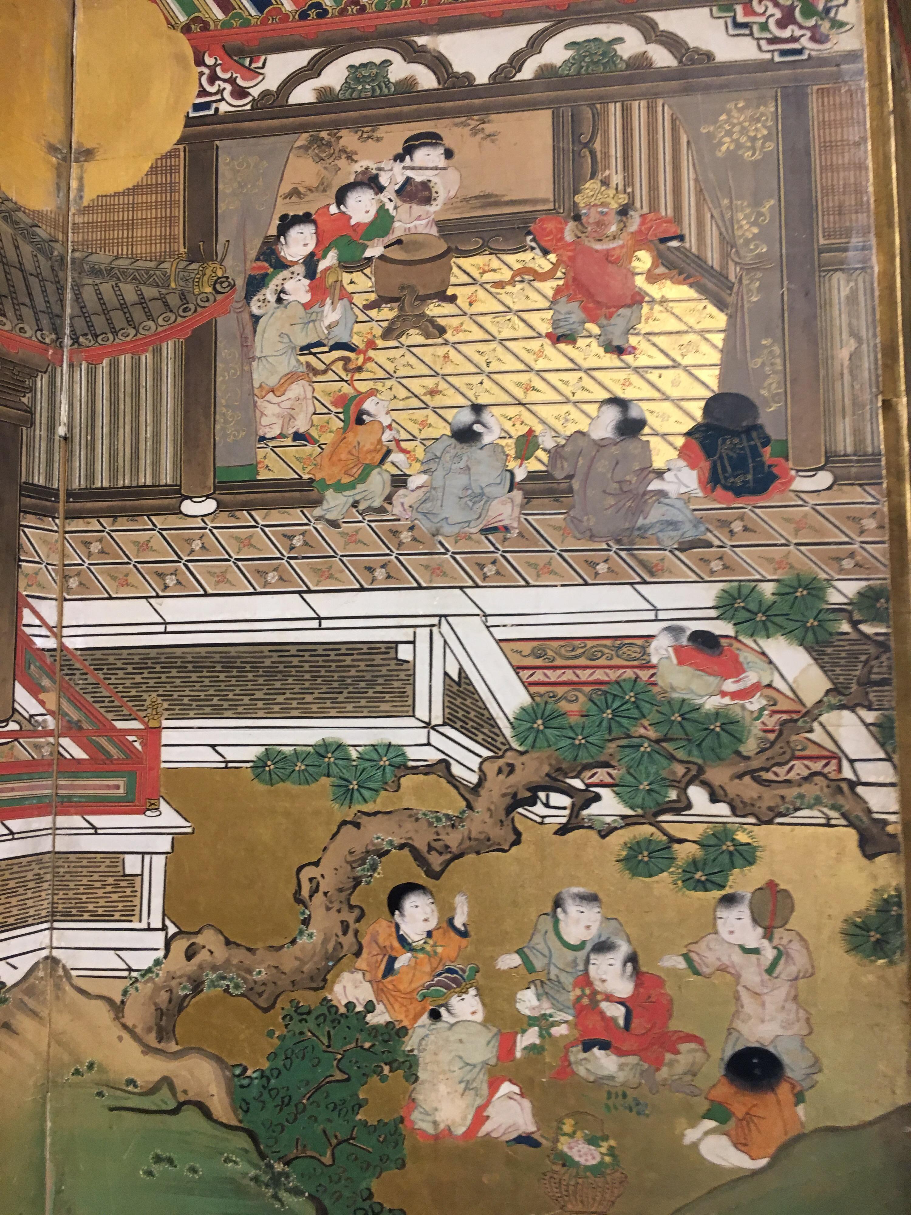 Paire de paravents japonais à six panneaux de la période Edo, « 100 Boys at Play » en vente 2