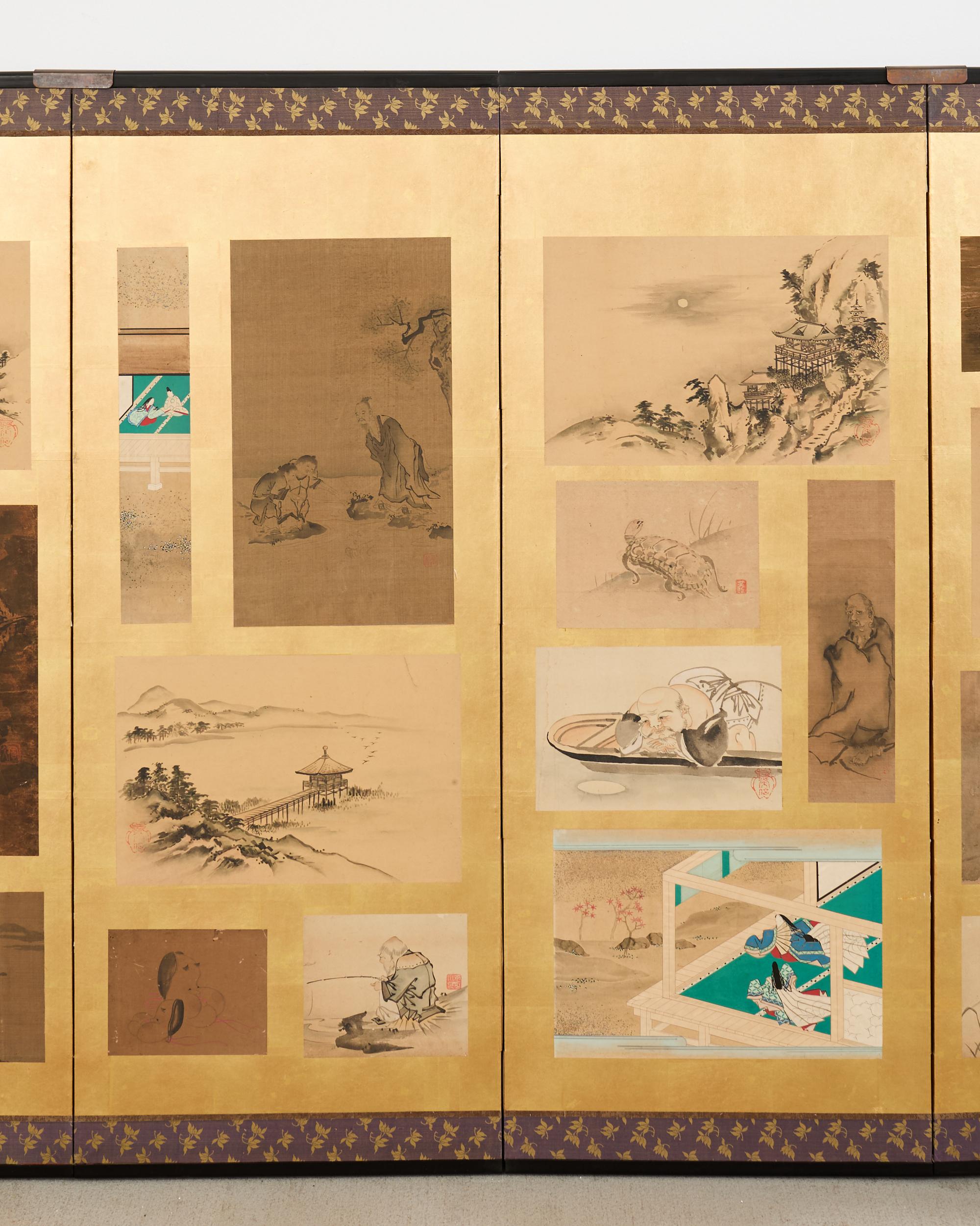 Paire de paravents japonais Edo à six panneaux Harimaze Découpage en vente 6