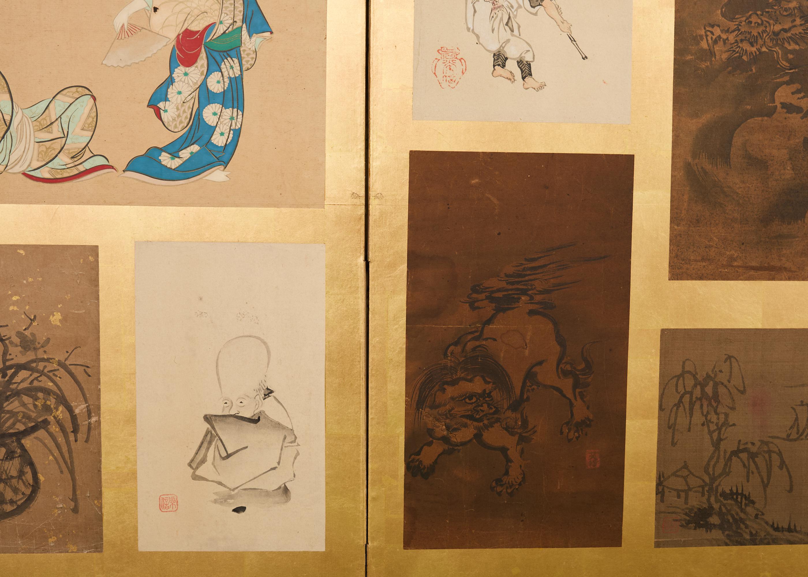 Paire de paravents japonais Edo à six panneaux Harimaze Découpage en vente 9