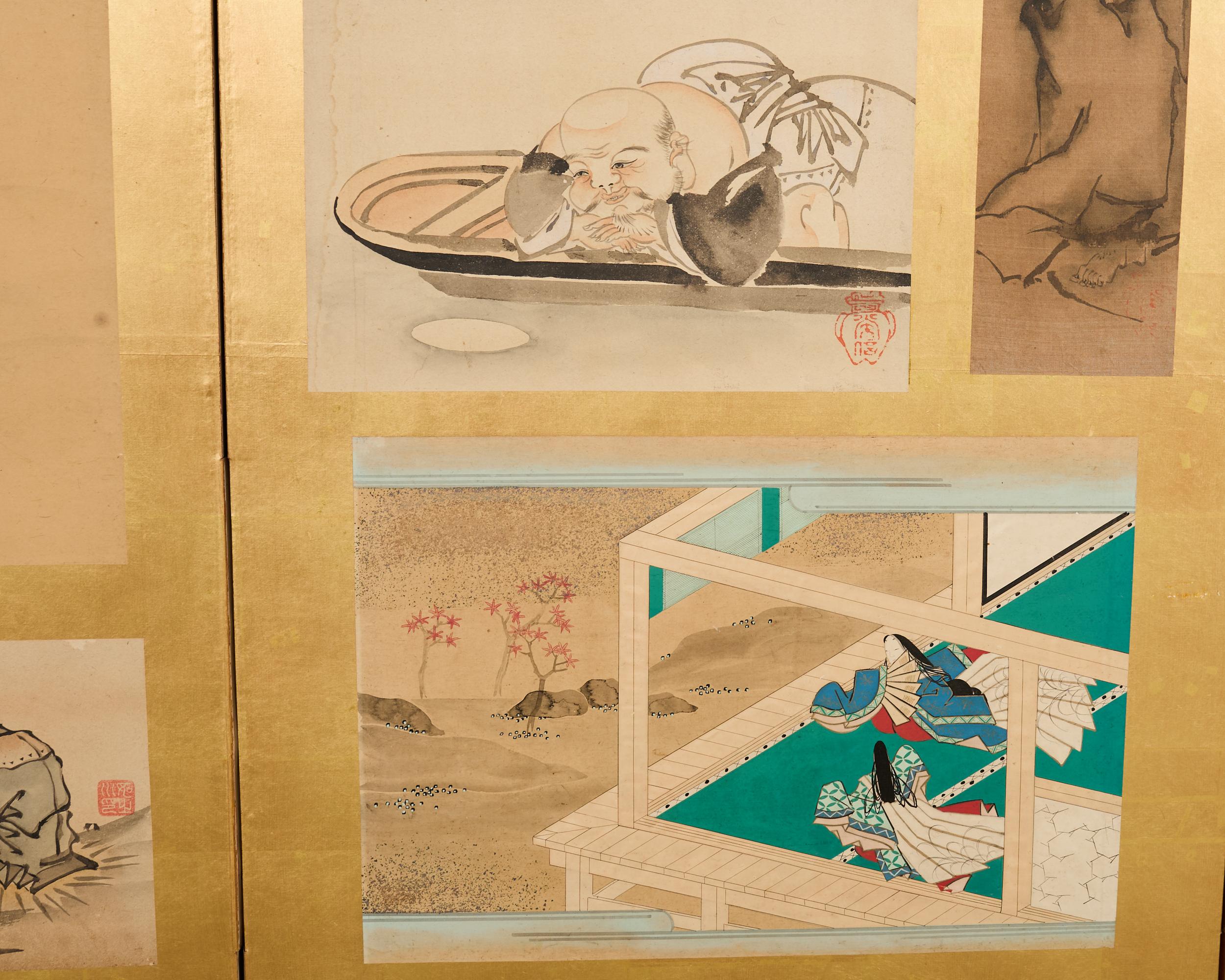 Paire de paravents japonais Edo à six panneaux Harimaze Découpage en vente 10