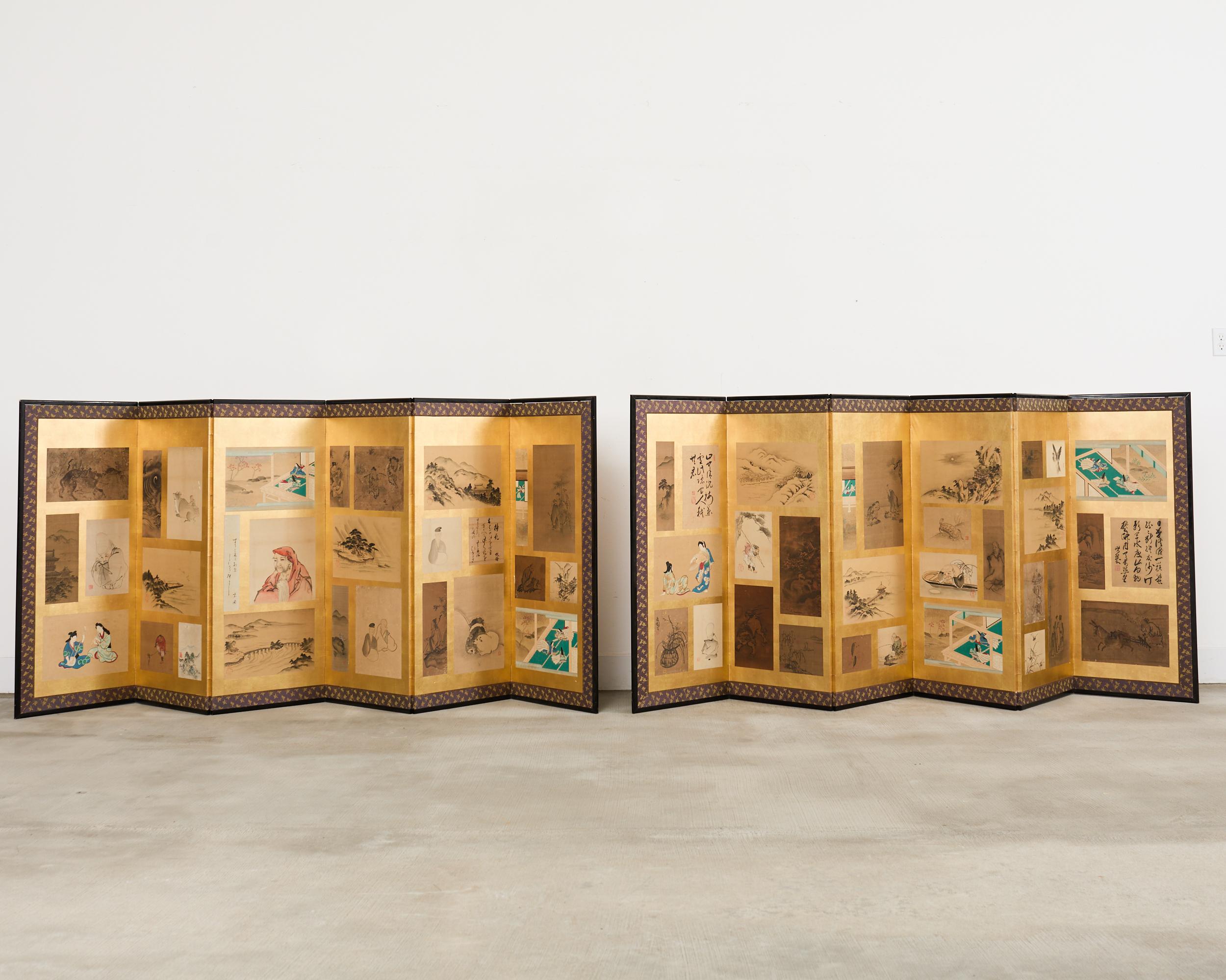 Japonais Paire de paravents japonais Edo à six panneaux Harimaze Découpage en vente