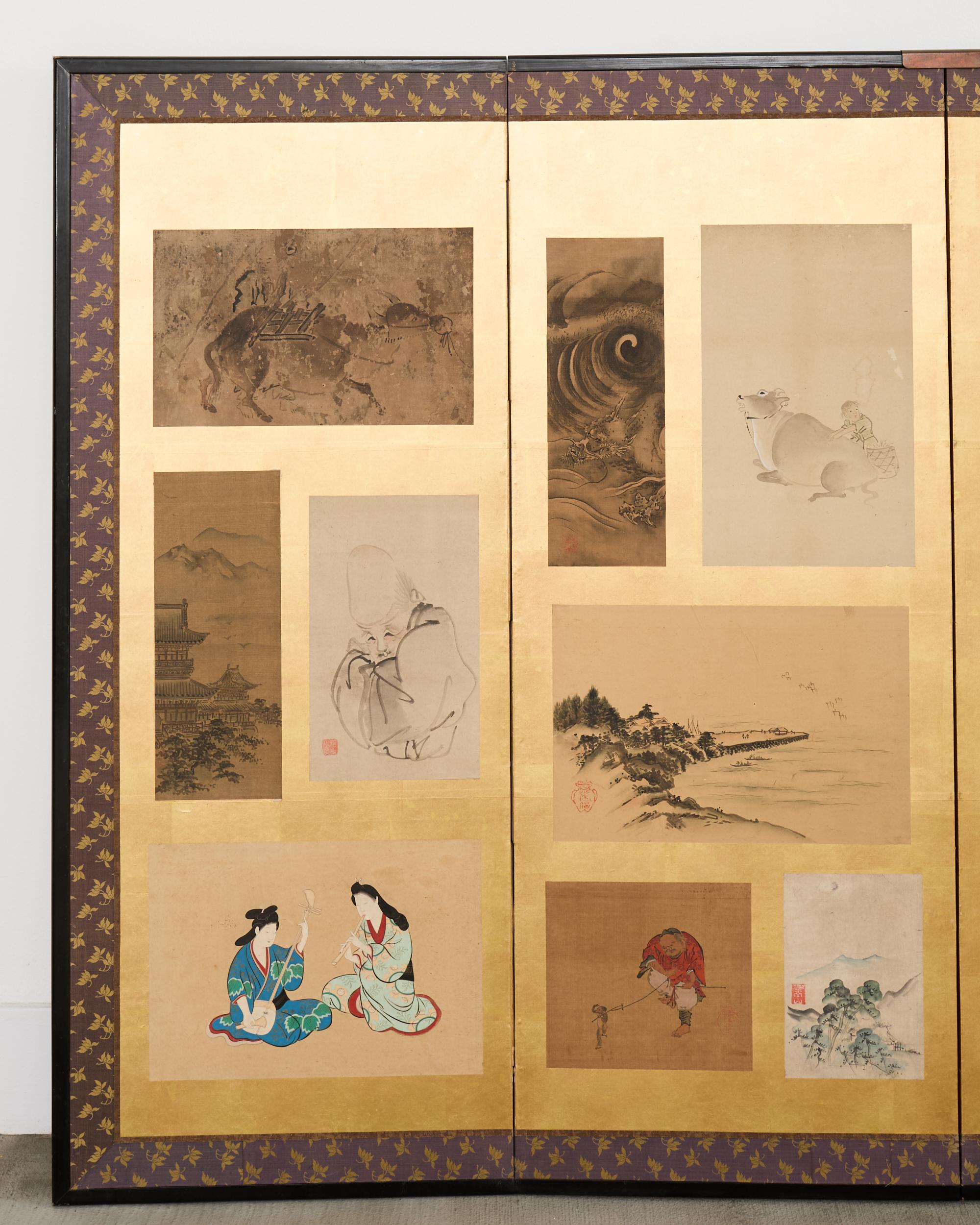 Paire de paravents japonais Edo à six panneaux Harimaze Découpage Bon état - En vente à Rio Vista, CA