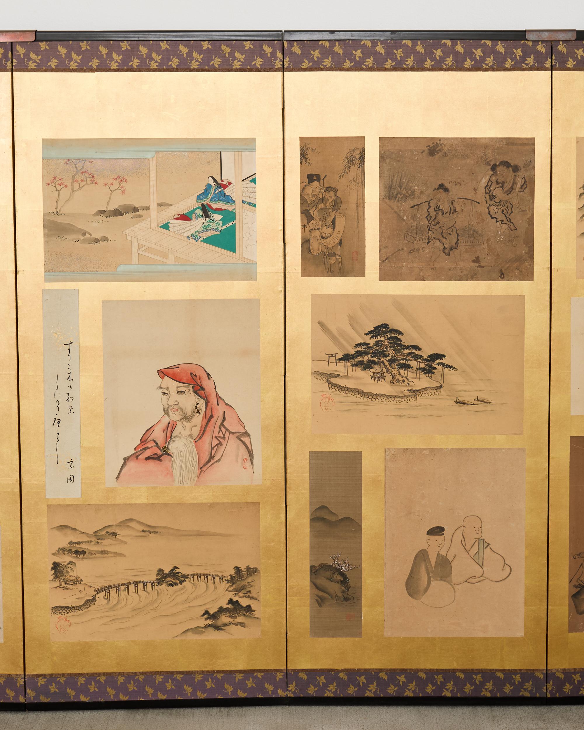 XIXe siècle Paire de paravents japonais Edo à six panneaux Harimaze Découpage en vente