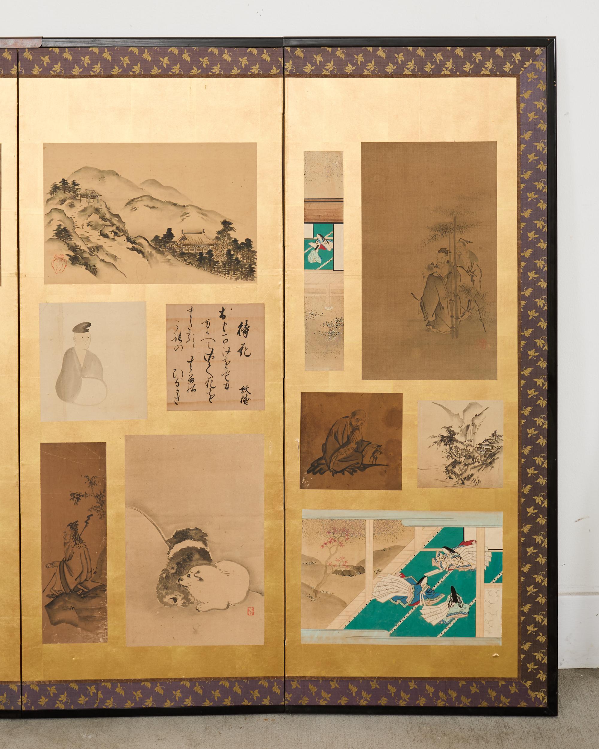 Soie Paire de paravents japonais Edo à six panneaux Harimaze Découpage en vente